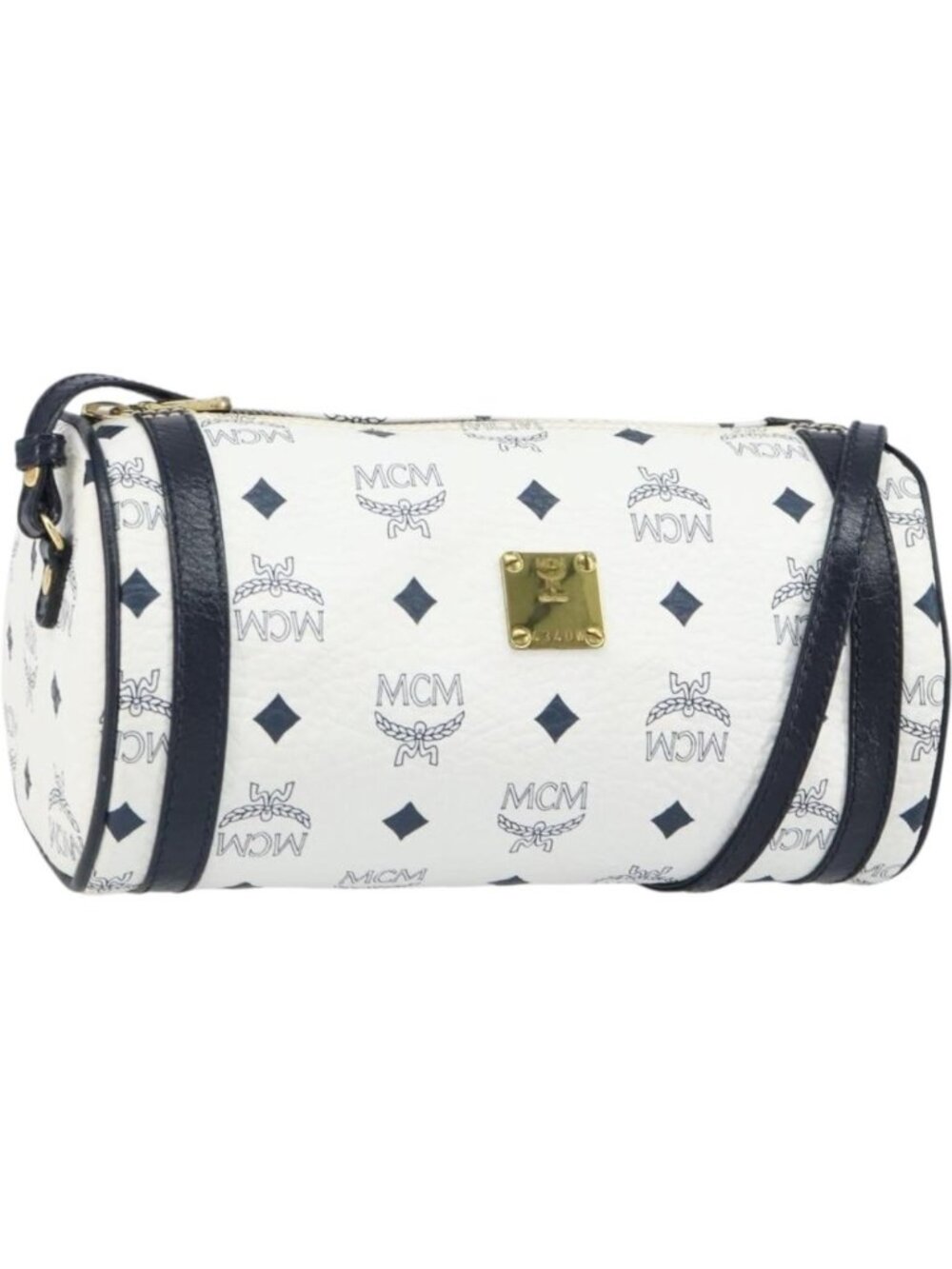 MCM Vicetos Logogram Shoulder Bag PVC Leather White Gold